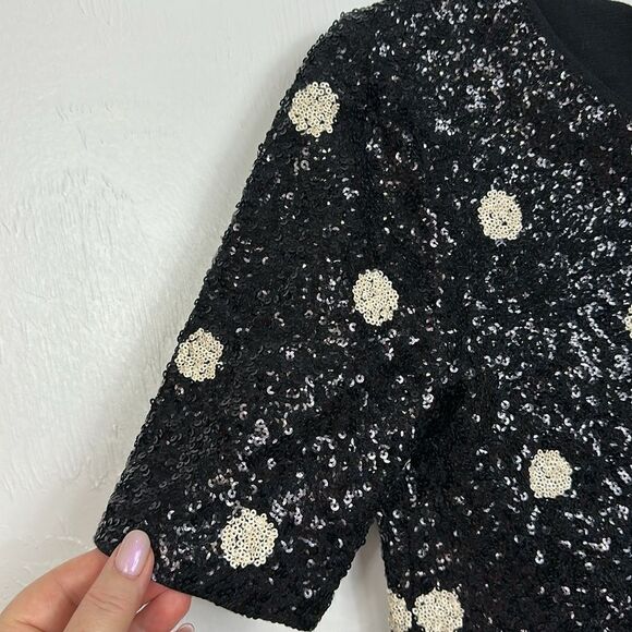 J. Crew Cotton Sequin Polka Dot Top Blouse Black White Size XS - Picture 4 of 11